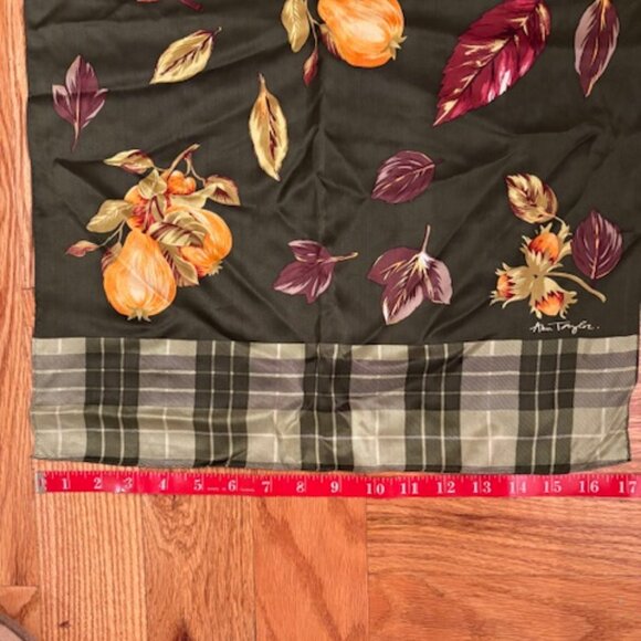 Luxe Ann Taylor Silk Scarf with Pears Leaves Forest Green - Picture 2 of 7